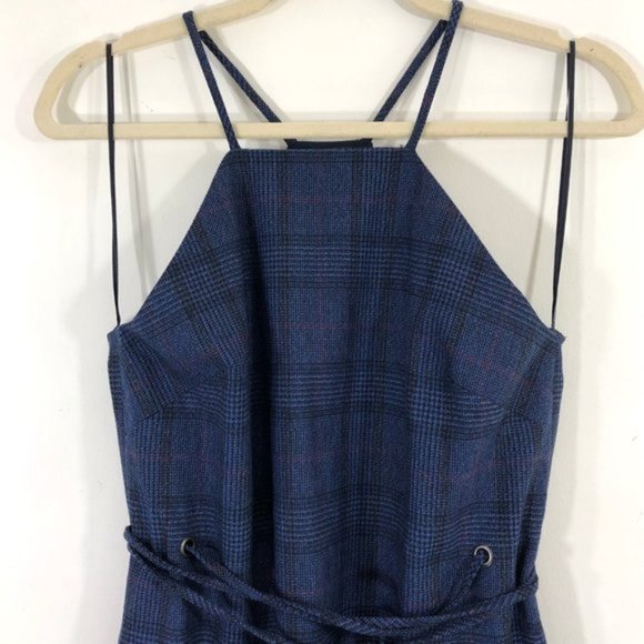 New Banana Republic Plaid Sleeveless Tie Waist Apron Top Navy Blue Size XS - Picture 7 of 16